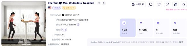 半岛·综合体育下载20天GMV超过百万美金！桌下迷你跑步机在TikTok Sho(图6)